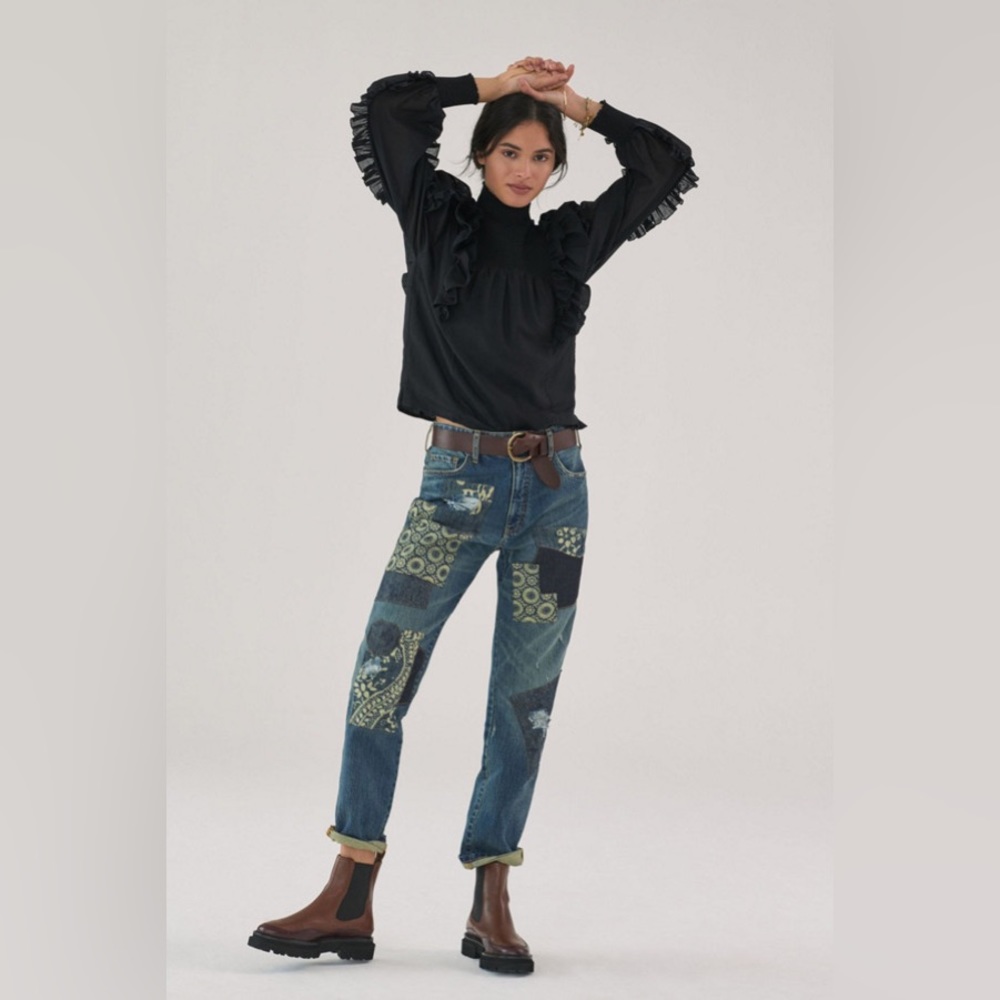 Anthropologie Blue Patchwork Boyfriend Jeans - Picture 2 of 10